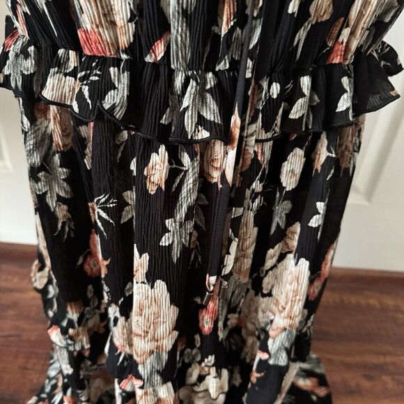 Floral Ribbed Maxi Dress Womens Small Tiered Ruffle Boho Chic Cottagecore Flowy - Picture 4 of 13